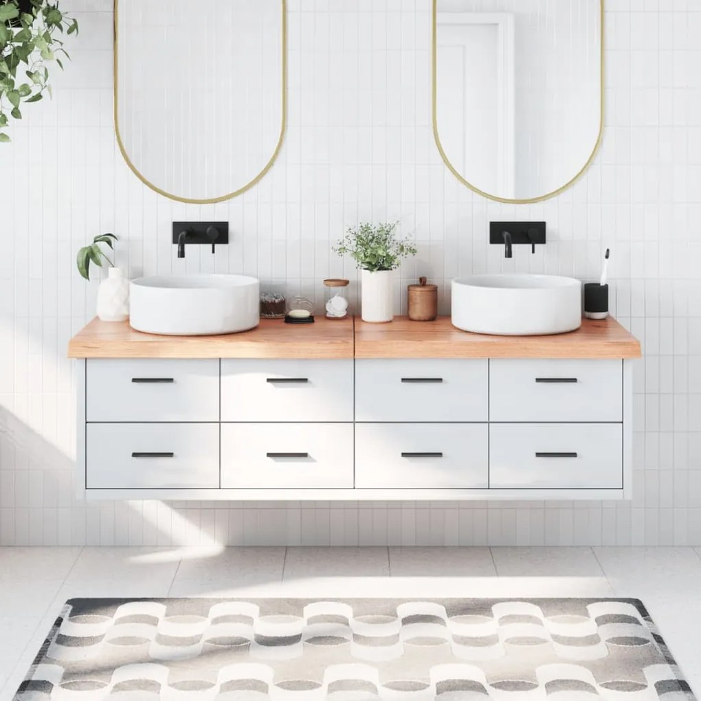 3156166 vidaXL Bancada p/ WC 180x50x6 cm madeira maciça tratada castanho-claro