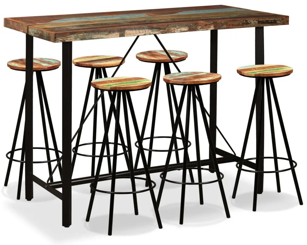 Conjunto de bar 7 pcs madeira recuperada maciça