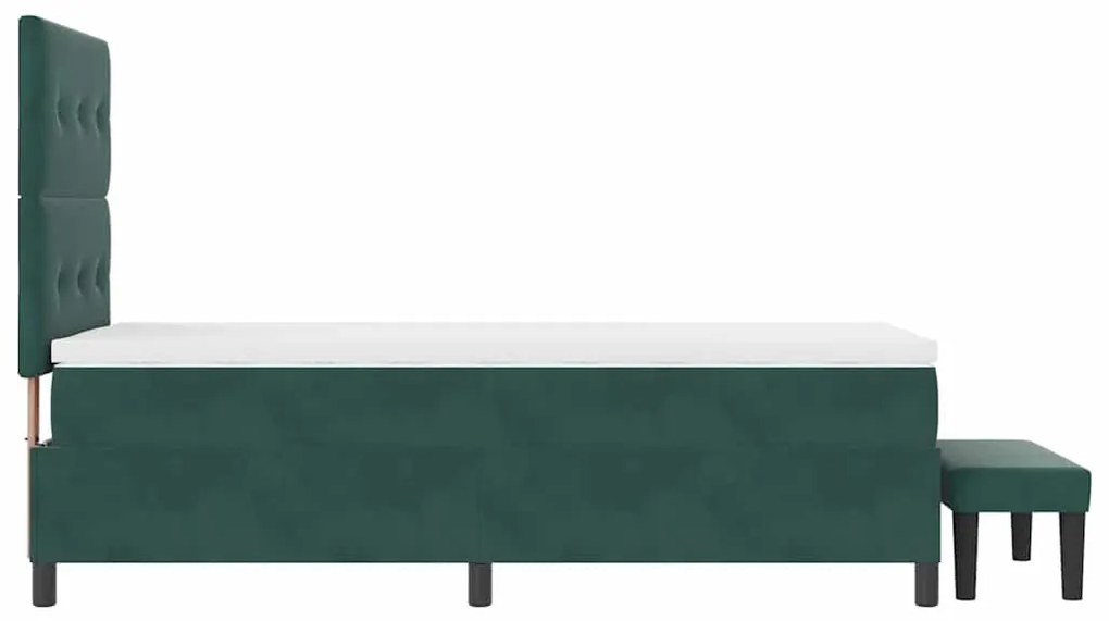 Cama Box Spring com Colchão &amp; Banco Verde Escura 90x200 cm Veludo