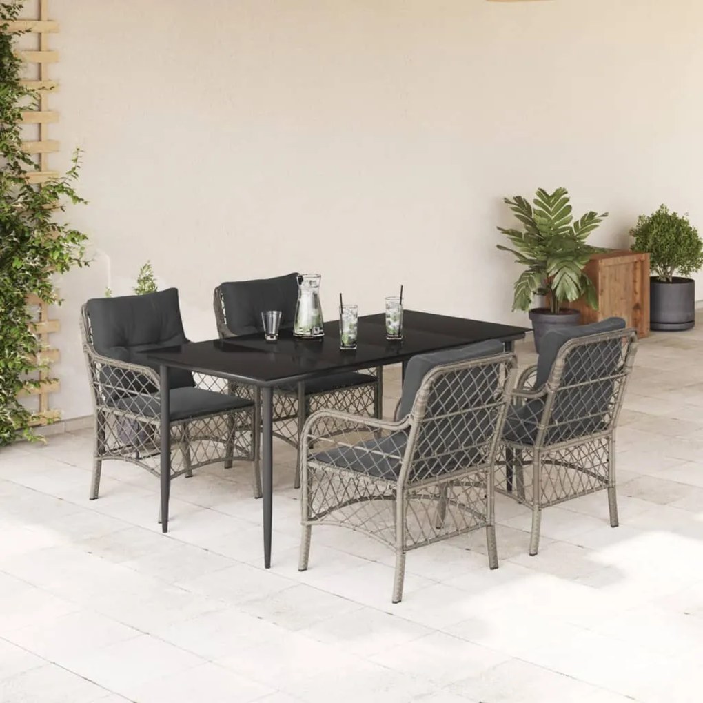 vidaXL 5 pcs conjunto de jantar p/ jardim c/ almofadões cinzento claro