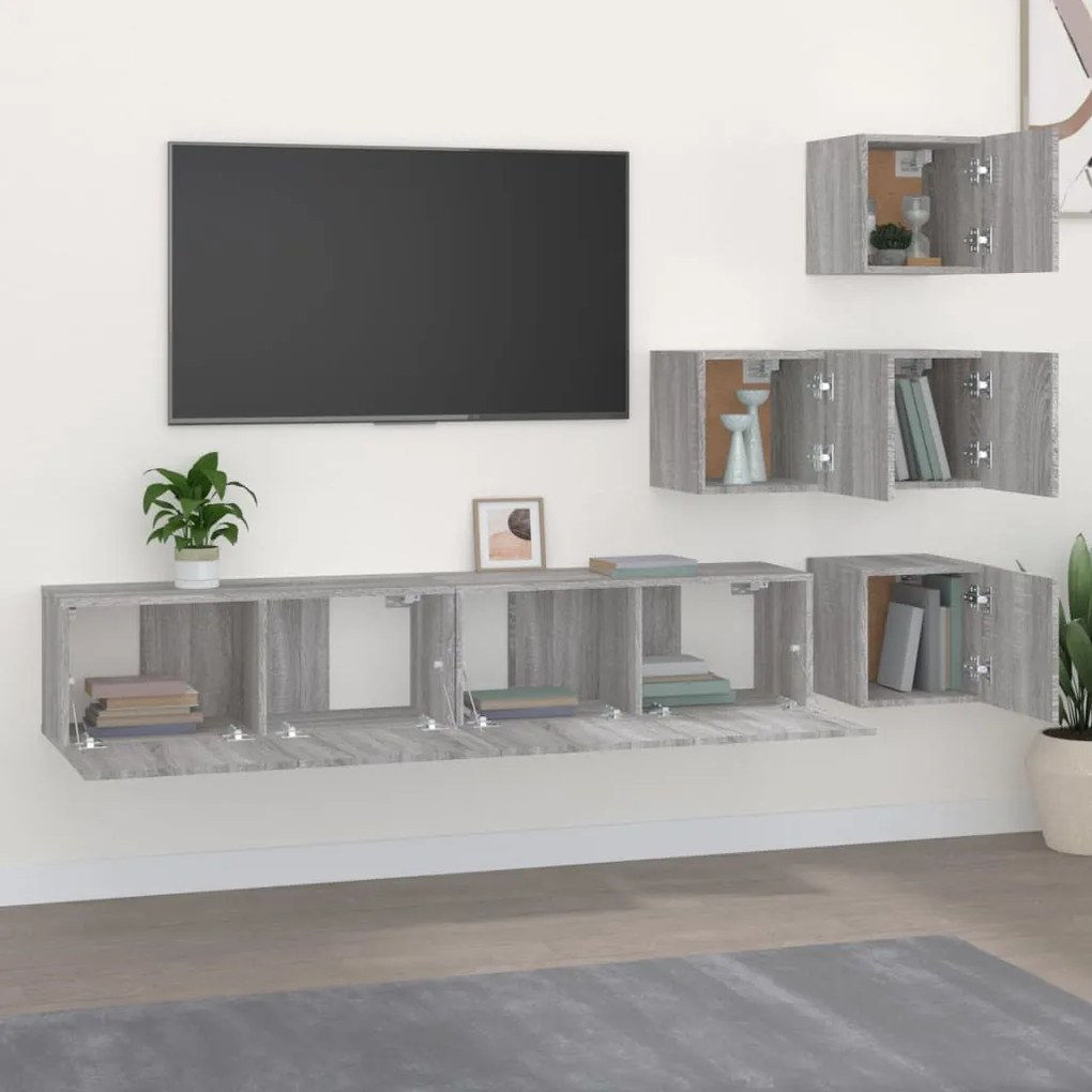 Móvel p/ TV montagem na parede madeira processada sonoma cinza