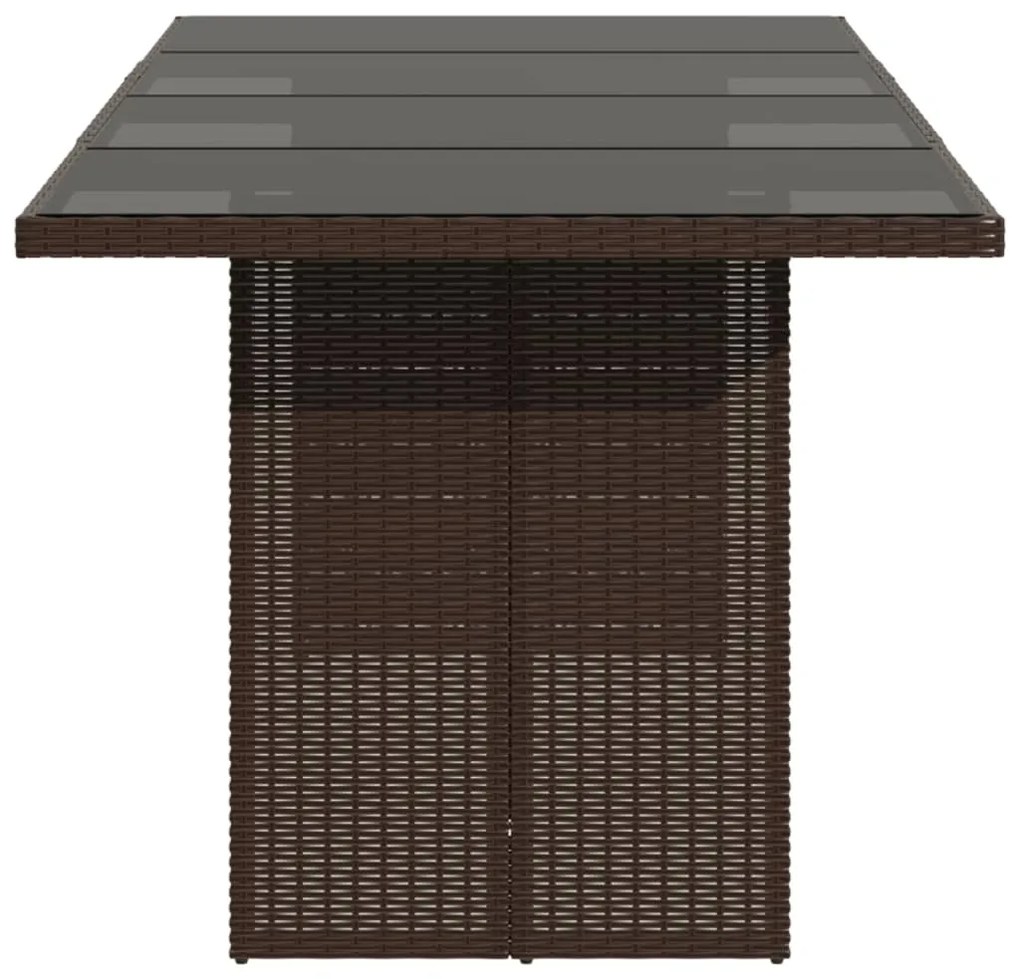 Mesa de jardim com tampo de vidro 190x80x75 cm vime PE castanho