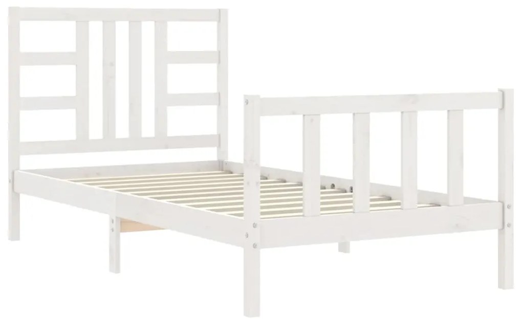 Estrutura de cama com cabeceira 100x200cm madeira maciça branco