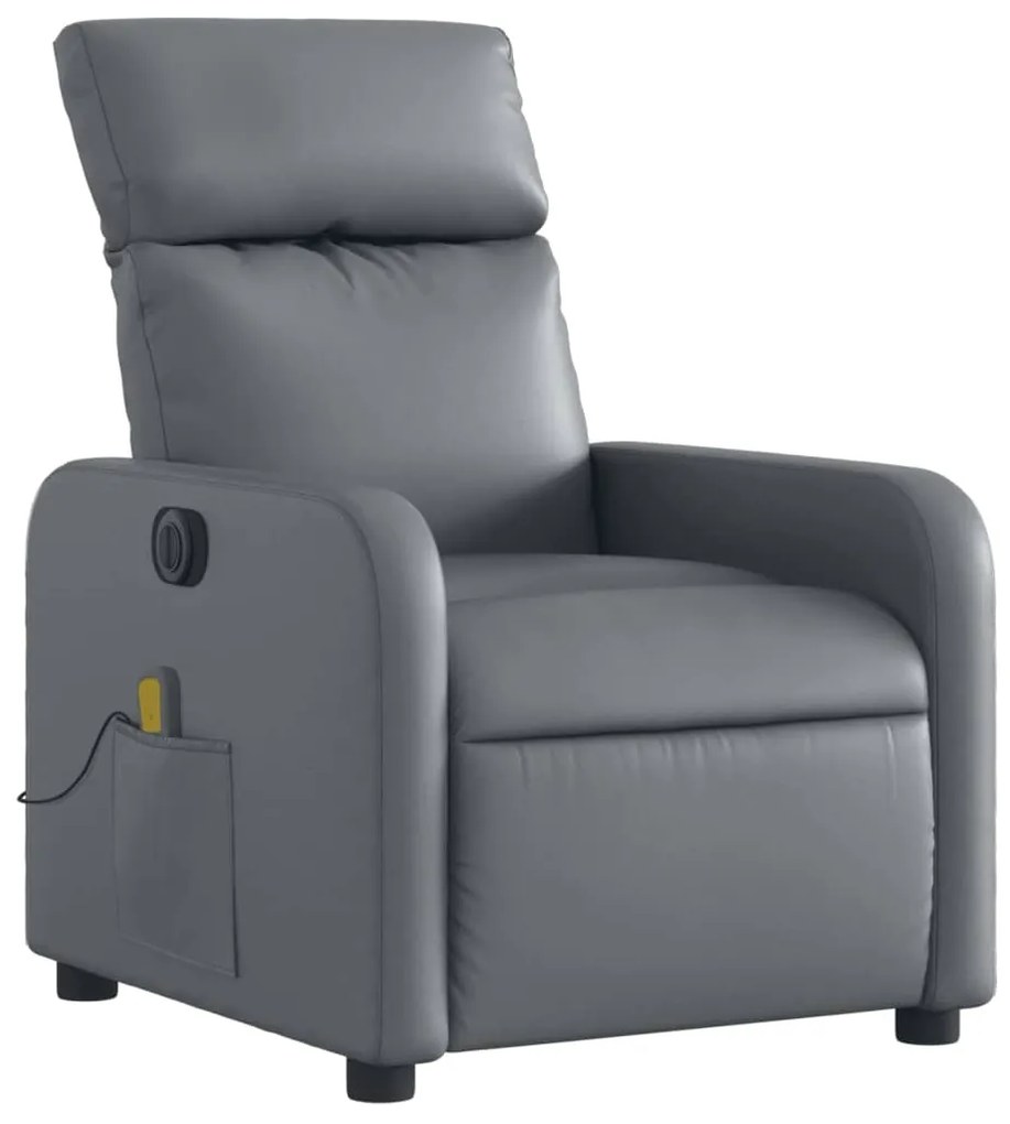 Poltrona massagens reclinável elétrica couro artif. cinzento