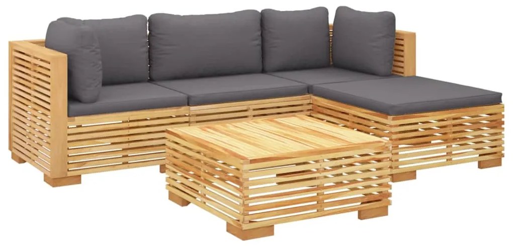 5 pcs conjunto lounge jardim c/ almofadões madeira teca maciça