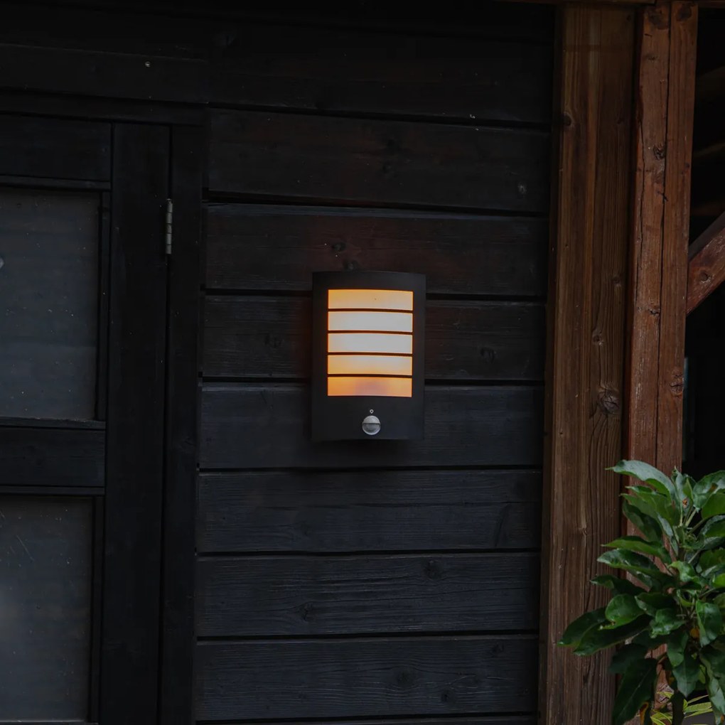 Candeeiro de parede exterior preto IP44 com sensor de movimento - Miro