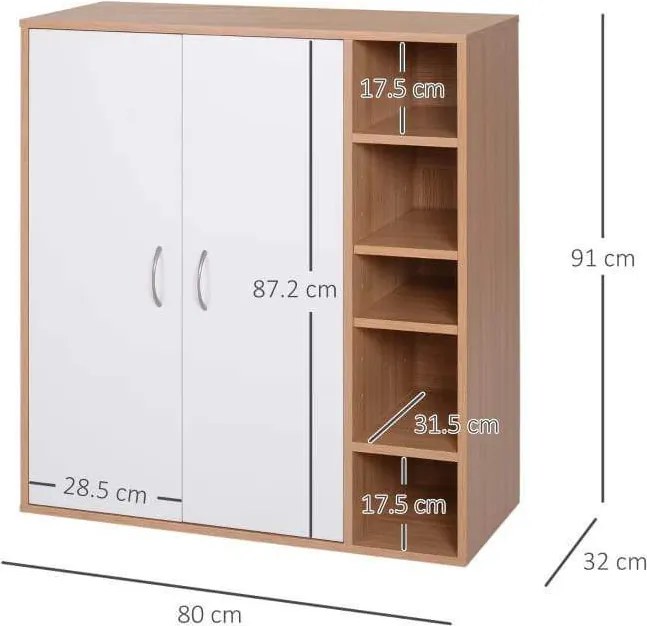 Aparador Timez - Cor Castanho e Branco - 80x32x91cm - Design Contempor