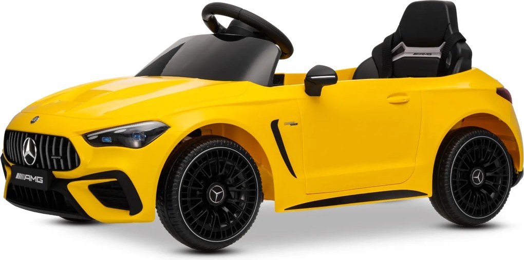Carro elétrico para crianças Mercedes CLE 12V bateria de lítio, luzes LED, comando remoto de 2,4 GHz, ligação Bluetooth, licença ORIGINAL Amarelo