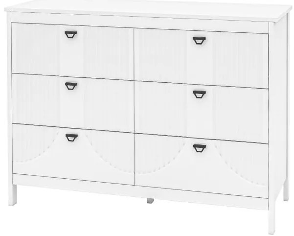 Cômoda com 3 gavetas, armário de armazenamento moderno com porta de vidro nervurada inclinável e gavetas deslizantes, pernas de metal dourado e branco