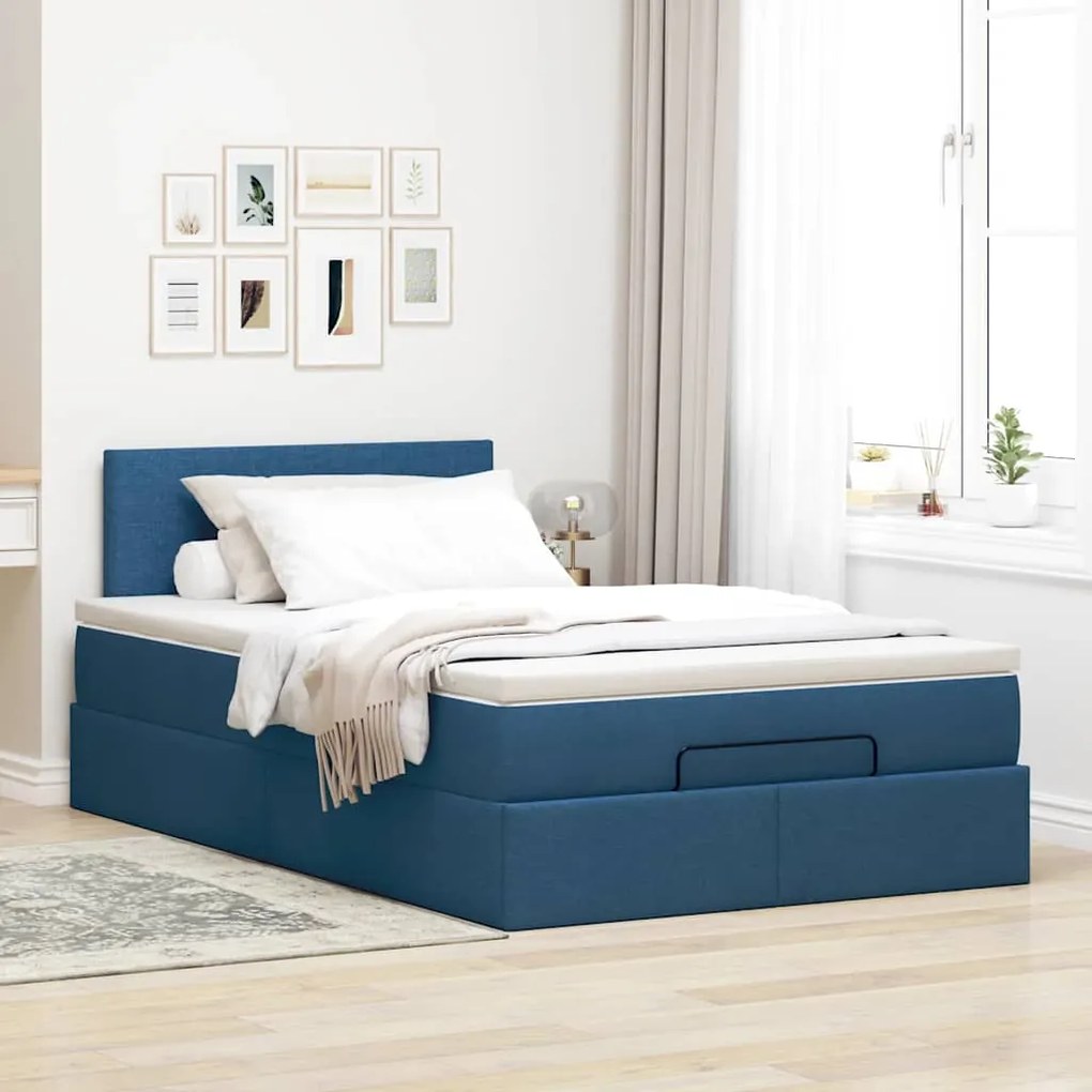 Cama otomana com colchão 120x200 cm tecido azul
