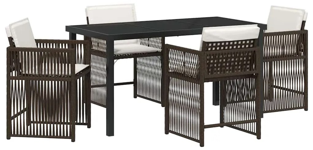 Conjunto de Jantar Jardim 5 Peças com Almofadas de Rattan Sintético Ma