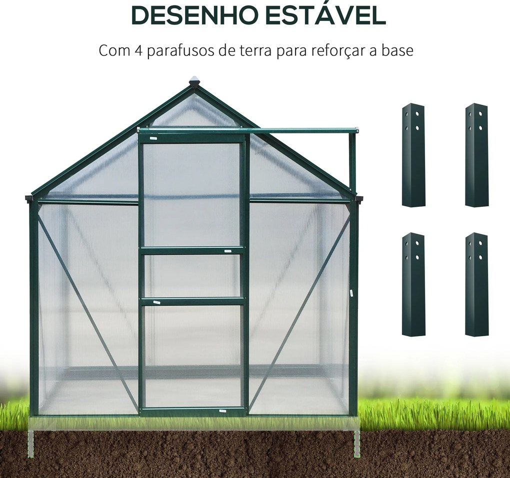 Estufa de Jardim 2x2,5m de Policarbonato e Alumínio Estufa com Clarabó