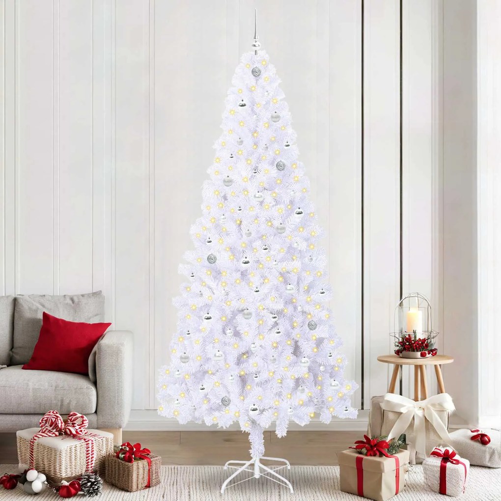 vidaXL Árvore de Natal Artificial com 300 LEDs Branco 240 cm PVC e Aço