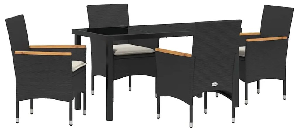 Conjunto de Jantar de Jardim de 5 Peças com Almofadas Pretas em Rattan