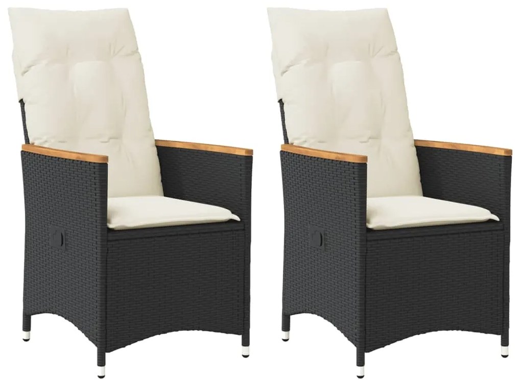 vidaXL Cadeiras de jardim reclináveis c/ almofadões 2pcs vime PE preto
