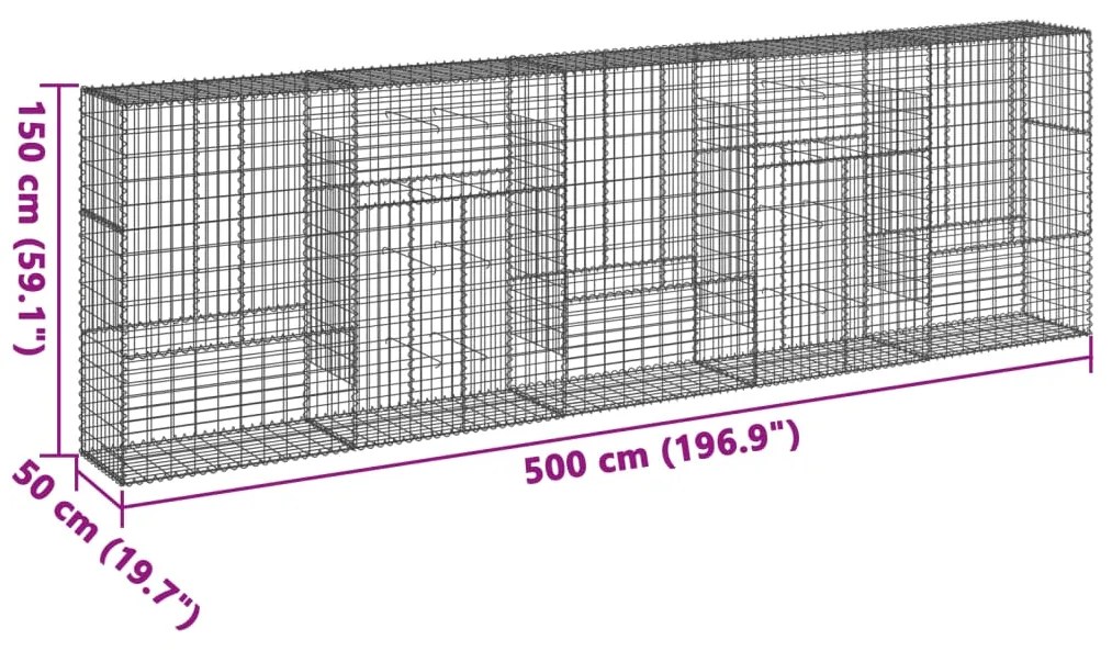 Cesto gabião com cobertura 500x50x150 cm ferro galvanizado