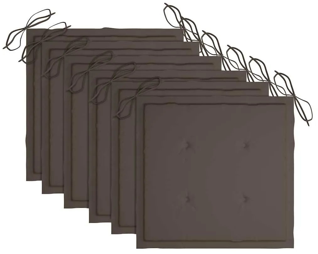 Cadeiras de jardim c/ almofadões cinza-acast. 6 pcs teca maciça