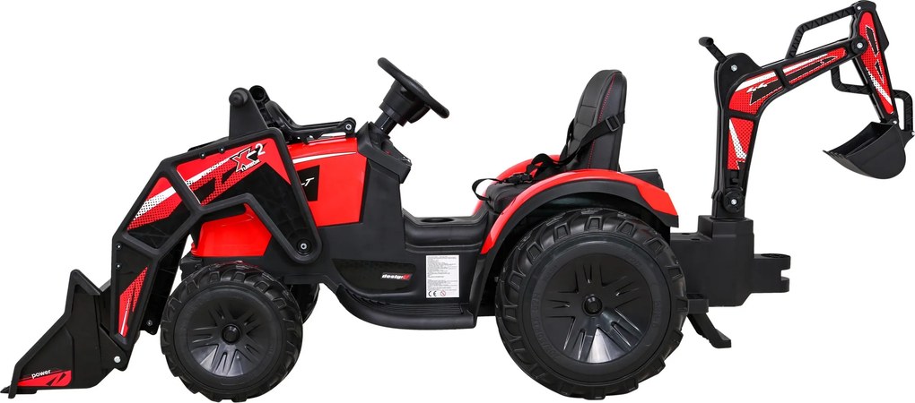 Trator elétrico para Crianças 12V 4x4 720-T Com Reboque Rodas EVA, Assento de couro Vermelho