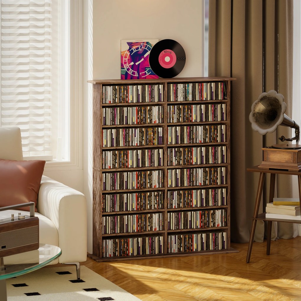 Organizador para CD e DVD 106,5 L x 24 P x 126,3 A cm com 16 compartimentos e 12 prateleiras ajustáveis, capacidade máxima de 720 CD/396 DVD e Blu-ray