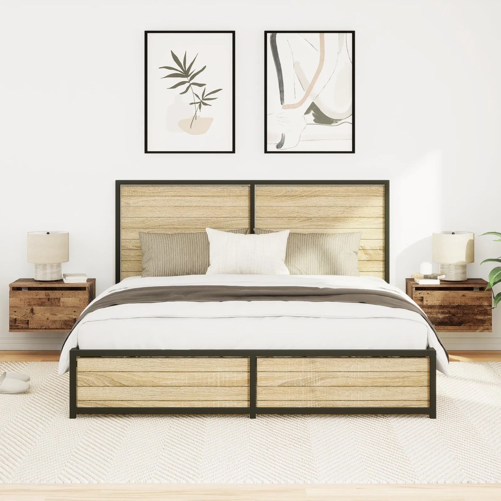 Criados-mudos vidaXL com luzes LED 2 pcs parede montada madeira velha