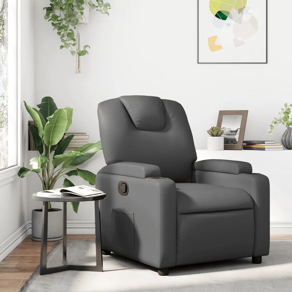 vidaXL Poltrona reclinável couro artificial cinzento
