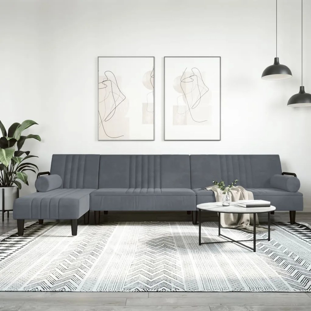 3157243 vidaXL Sofá-cama em forma de L 260x140x70 cm veludo cinzento-escuro