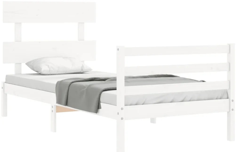 Estrutura cama de solteiro c/ cabeceira madeira maciça branco