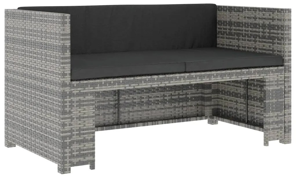 5 pcs conjunto lounge de jardim c/ almofadões vime PE cinzento
