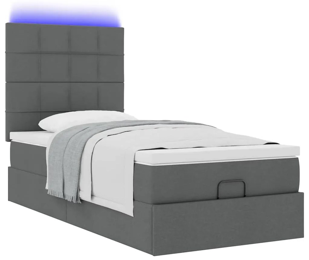 Cama Otomana com colchão & LEDs 80x200cm tecido cinza-escuro