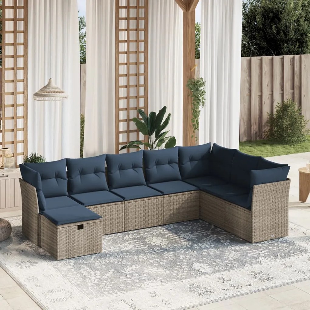 vidaXL 8 pcs conjunto sofás p/ jardim c/ almofadões vime PE cinzento