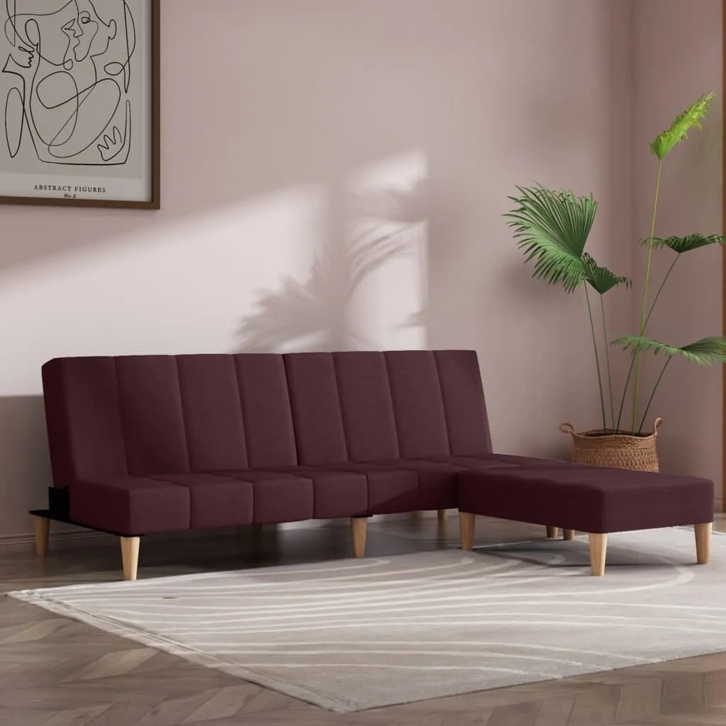 vidaXL Sofá-cama de 2 lugares com banco tecido roxo