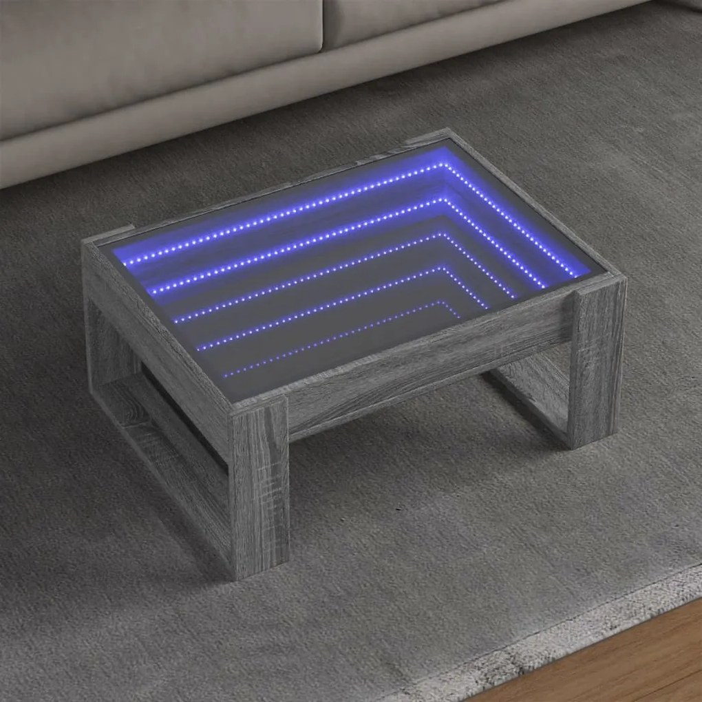 vidaXL Mesa de centro luzes LED Infinity 70x53x30 cm cinzento sonoma