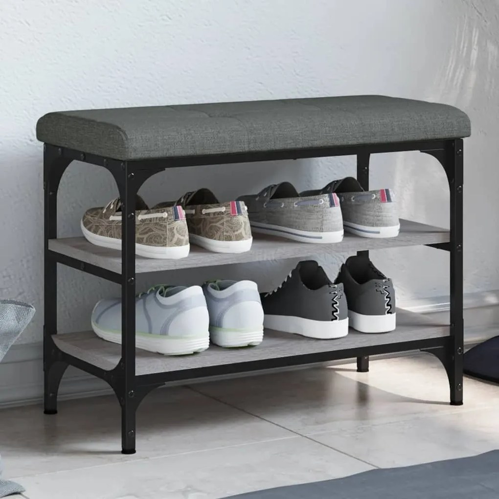 vidaXL Banco sapateira 62x32x47 cm derivados madeira cinzento sonoma