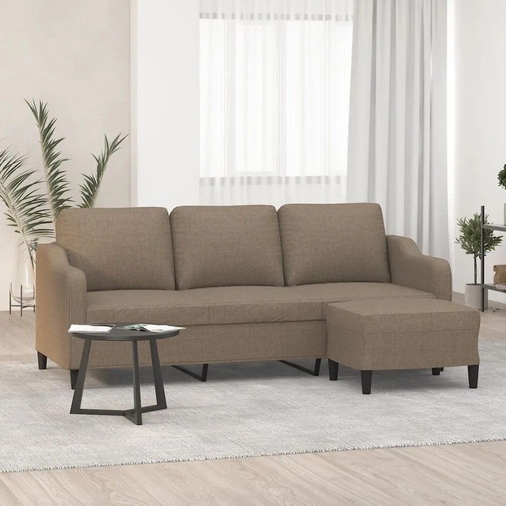 3153518 vidaXL Sofá 3 lugares com apoio de pés 180 cm tecido cinza-acastanhado