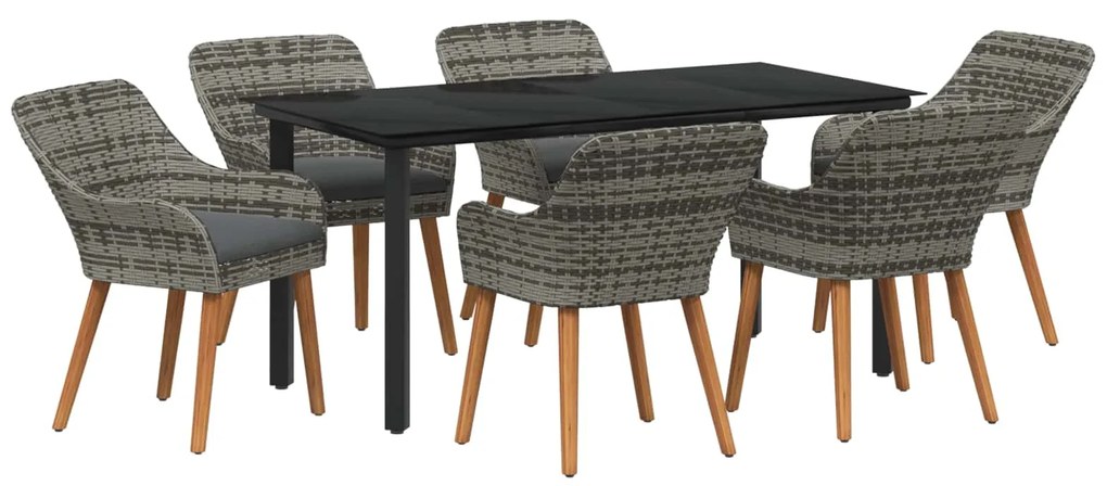 vidaXL Conjunto de Jantar para Jardim 7 pcs Cinzeto vime PE
