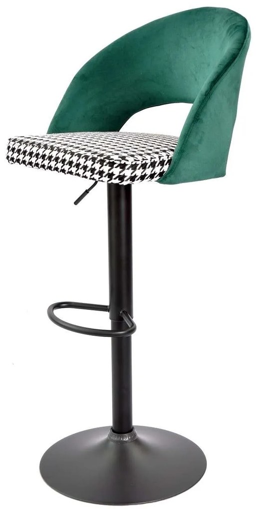 Banco de bar TEIDE, ajustável, metal preto, tecido verde com houndstooth