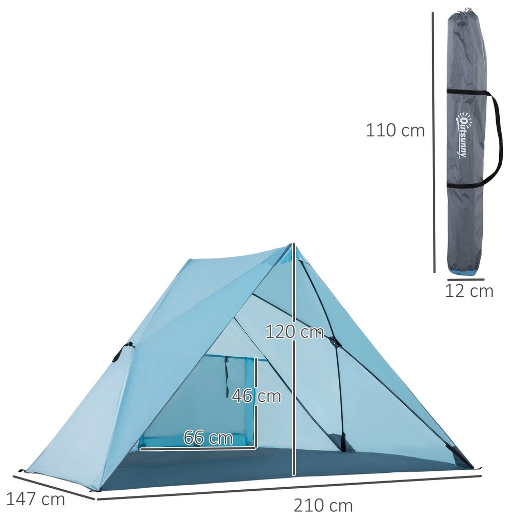 Outsunny Tenda de Praia Dobrável para 2-3 Pessoas Anti UV 50+ Tenda Po