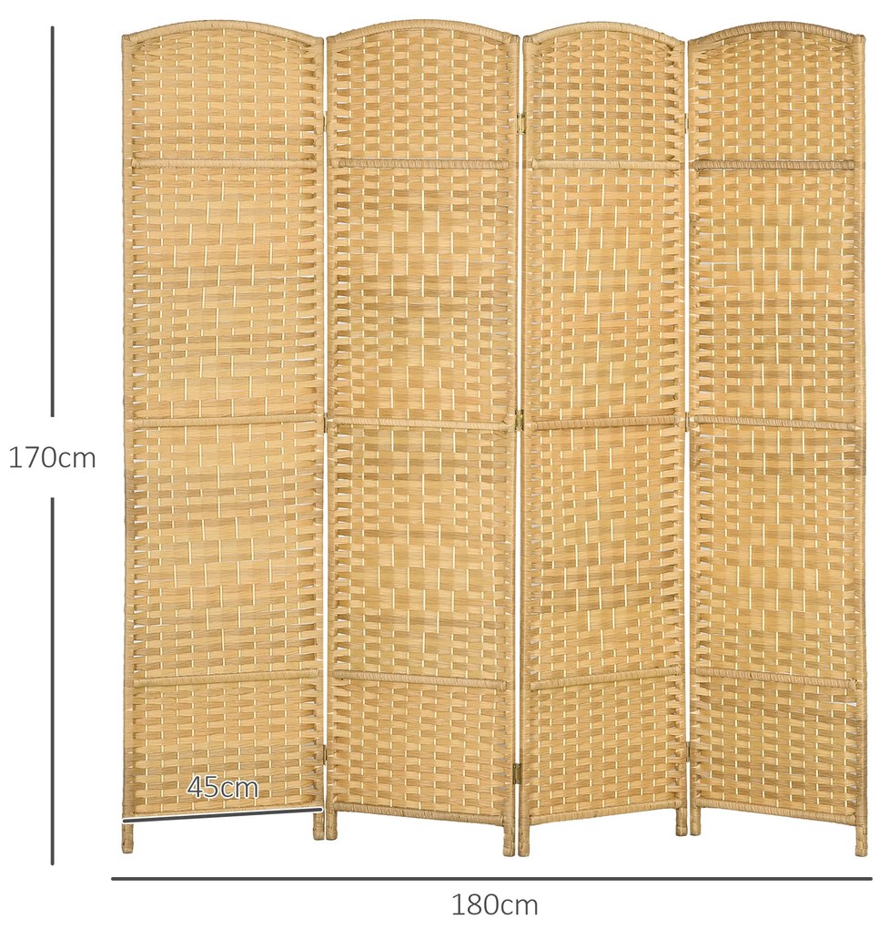 Biombo Dobrável de 4 Painéis Divisor de Ambientes 180x180 cm Ecrã de Privacidade de Polipropileno Madeira