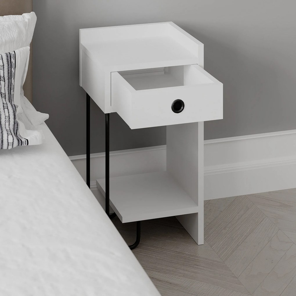 Mesinha de Cabeceira Sirius Right – Branco – 32x61x30 cm