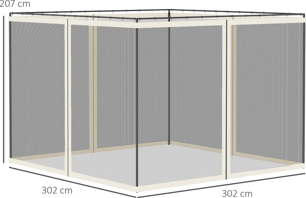 Redes mosquiteiras para tendas de jardim de 3 x 3 (TENDA NÃO INCLUIDA) m - conjunto de 4 redes com fecho de correr + ganchos de fixação - poliéster e