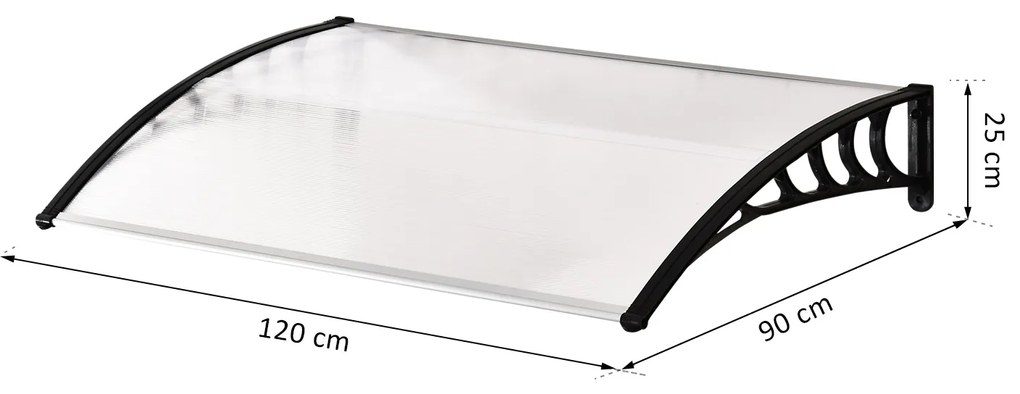 Outsunny Cobertura para portas Janelas Toldo Terraços de policarbonato de 5mm Transparente Proteção contra chuva e sol 90x120x25cm