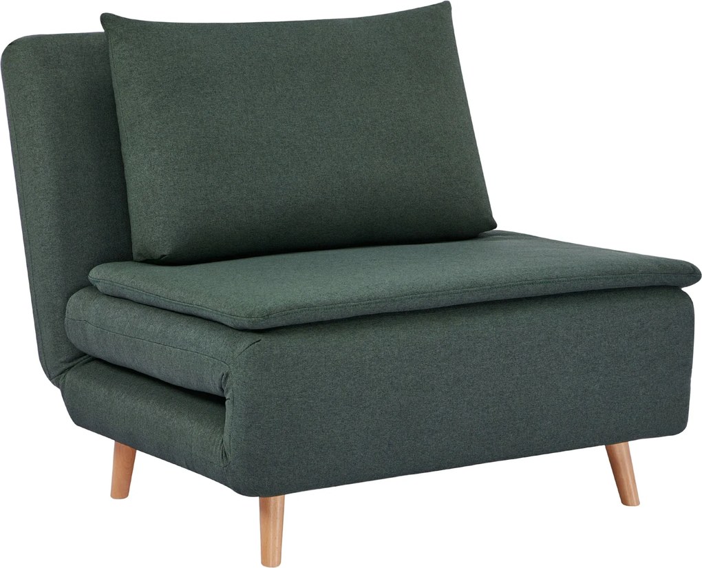 HOMCOM Poltrona-cama 3 em 1 com função de cama, espreguiçadeira, encosto ajustável, pés em madeira de faia, almofada, verde escuro | Aosom Portugal
