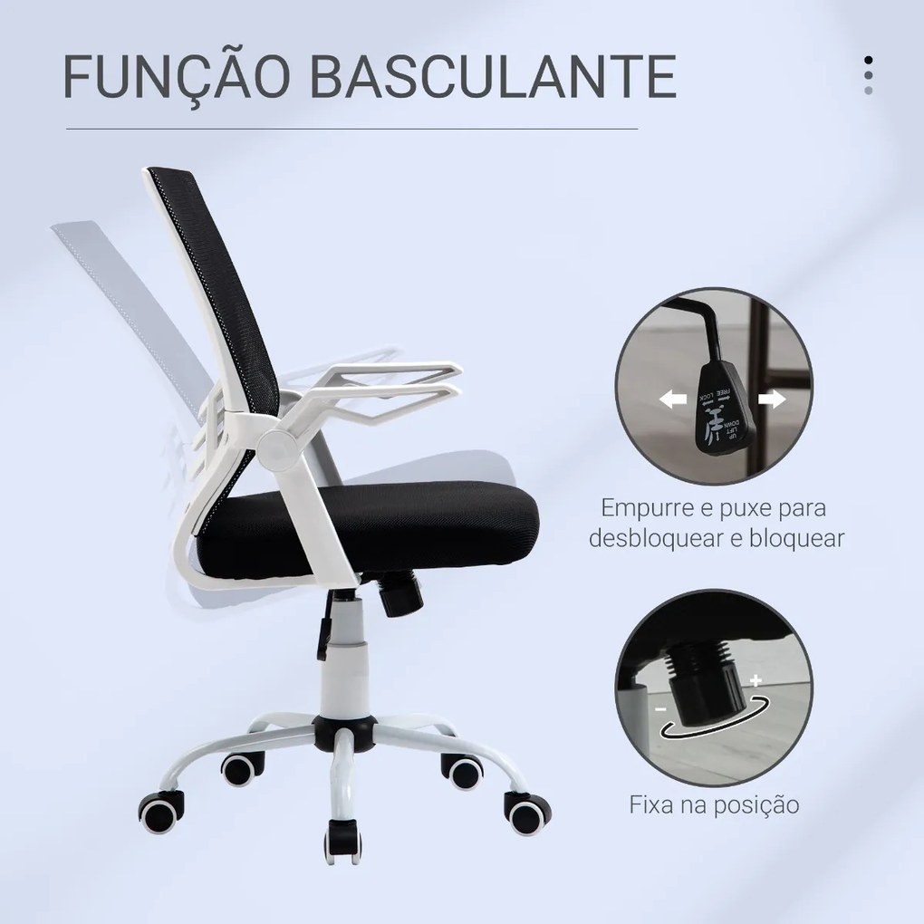 Cadeira de Escritório Ergonômica Giratória com Altura Ajustável Apoio para os Braços Dobrável Suporte Lombar e Encosto Transpirável 62,5x55x94-104cm P