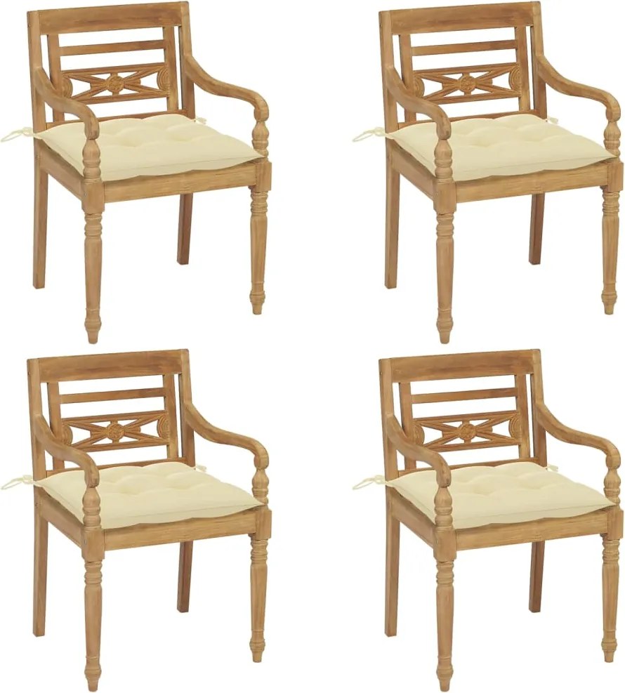 vidaXL Cadeiras Batávia com almofadões 4 pcs madeira de teca maciça