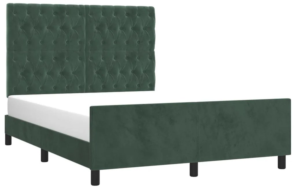 Estrutura de cama sem colchão 140x200 cm veludo verde-escuro