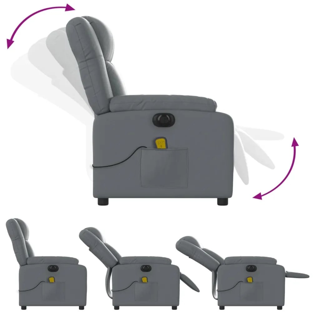 Poltrona massagens reclinável elétrica couro artif. cinzento