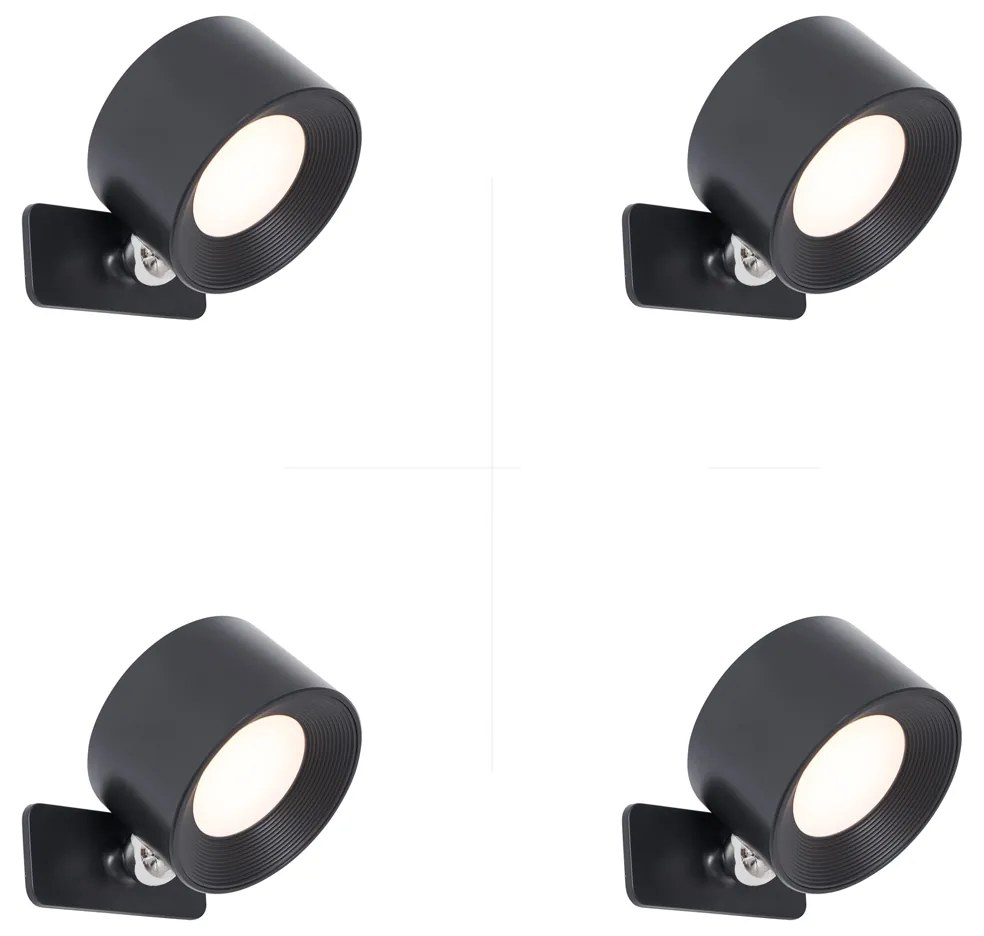 Conjunto de 4 luminárias de parede e teto modernas pretas com LED recarregável - Bright Moderno