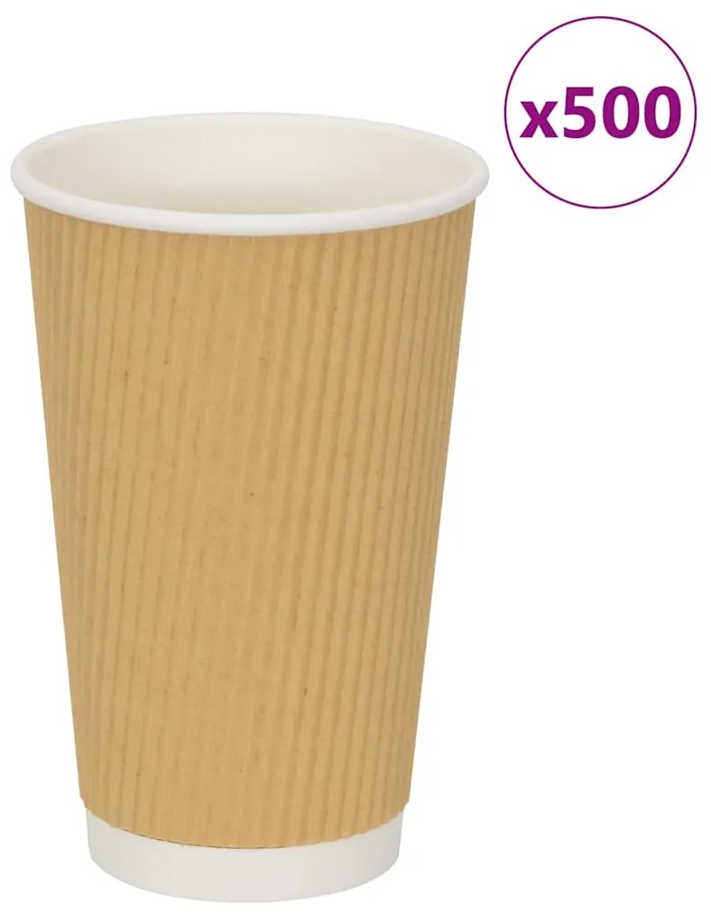 vidaXL Copos de café de papel 500 pcs 16oz 400ml castanho