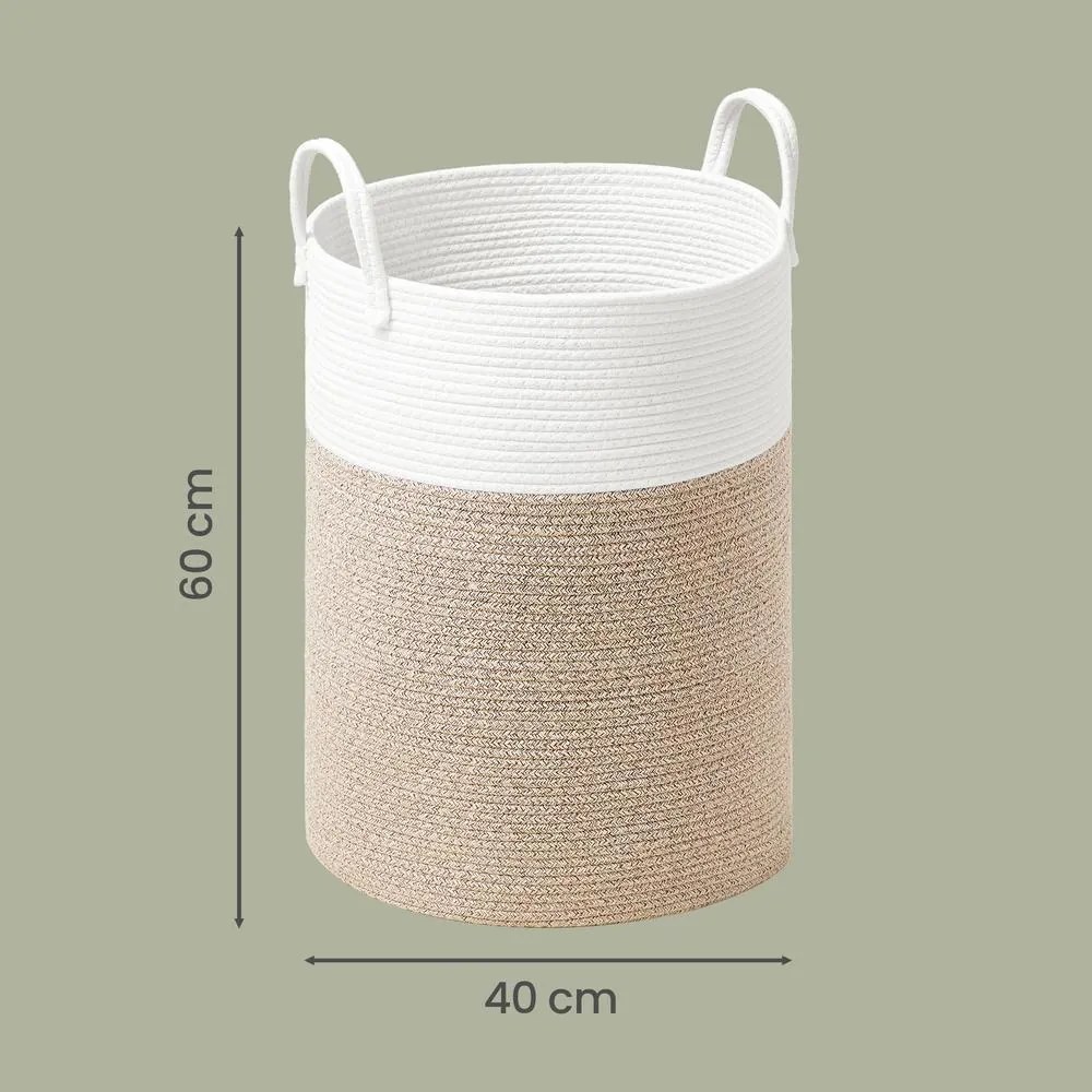 Cesto da roupa suja, cesto de 80 L 40 x 40 x 60 cm, corda de algodão branco-castanho-acinzentado
