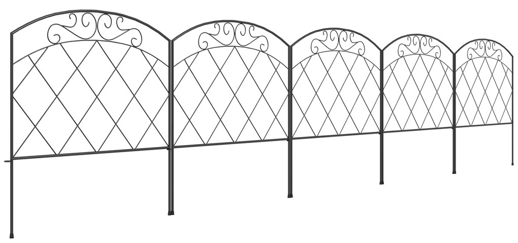 Outsunny Cercas de Jardim 305x61 cm Conjunto de 5 Cercas Decorativas para Jardim de Metal Barreira para Animais para Pátio Preto